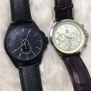 Men’s two pack of quartz watches on leather strap